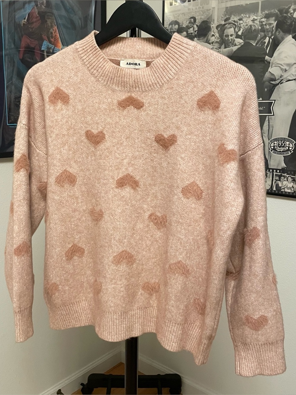 Adora pink sweater with pink hearts 
Size small
